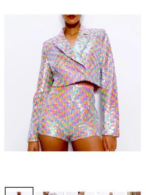 Nasty Gal Rainbow Sequin Cropped Blazer
